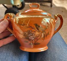 Art Deco Noritake Luster Orange Porcelain Raised Bird Floral Sugar Bowl RED M | eBay