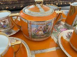 15 Pc Pirken Hammer, Czech, Porcelain, Demitasse Teaset, RARE Orange & Gold, 1937 - Etsy
