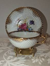 Vintage 3 Footed Floral Teacup with Saucer Iridescent ...