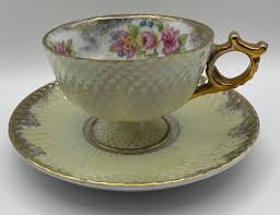 Vintage NORCREST ROSE Footed TEACUP & SAUCER Iridescent ...