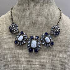 Signed LOFT blue and white rhinestone statement necklace in ...