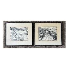 Original Early Mid Century Landscape Ink Drawings by Listed ...