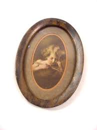 Set of 2 Antique - Cupid Awake - Cupid Asleep - Oval Tin ...