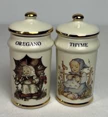MJ Hummel 1987 Gold Trim Porcelain 4" Spice Jars with Lids ...