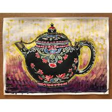 Antique Teapot Painting #14 | Black Floral Faience Teapot ...