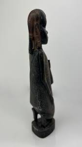 Decorative Hand-Carved African Sculpture of Kneeling Tribal Man Dark Wood For Sale at 1stDibs