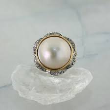 14K Yellow Gold Mabe Pearl and Diamond Cocktail Ring Size ...