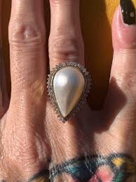 Beautiful Vintage Mabe Pearl With Halo of Diamonds in 14k Gold Size 6.75 - Etsy