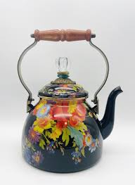 Mackenzie Childs Black Flower Market 2 Quart Tea Kettle | eBay