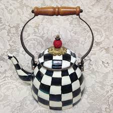 MacKenzie Childs Courtley Check Enamelware 2 Qts Tea Kettle with 4 Cups | eBay