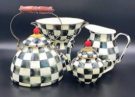 Droopy Check Enamelware Teapot, C 1920