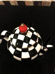 Mackenzie Childs Courtly Check Teapot Salt & Pepper Set | eBay