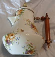 Camp Mackenzie Childs Enamel Coffee Pot 1995 Ivory Floral 10 ...
