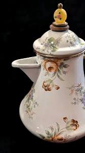 Camp Mackenzie Childs Enamel Tea/Coffee Pot 1995 Ivory ...