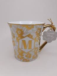10 Strawberry Street Mug Cup Gold Letter " M " 18 oz Mug Cup ...