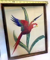 Vtg PARROT Bird Signed WATERCOLOR ART Painting Leon FULLER ...