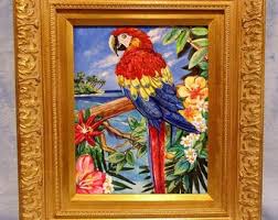 Original Oil Painting on Canvas Board MACAW PARROT by E.S. ...