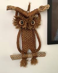 Large 1970s Jute Macrame Owl Wood Eyes On Driftwood Wall Hanging Boho Decor 28” | eBay