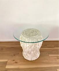 Vintage Mactan Stone Side Table With Glass Top - 1980s Maitland Smith Style - Etsy