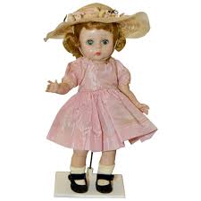 56 Alexander-Kin Bent Knee Walker in Tagged Pink Taffeta Dress. For Sale at Ruby Lane