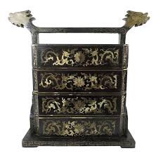 Old Chinese Black Lacquer With Gold 'Dragons and Bats ...