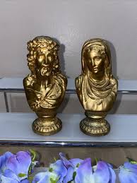 Vintage Jesus & Mary Set Of Bust ~ Bookends Cold Pained Bronze Religious Gold | eBay