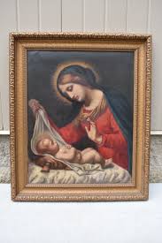 Nice Older Framed Oil Painting on Canvas of Mary with Child (JC115) chalice co | eBay