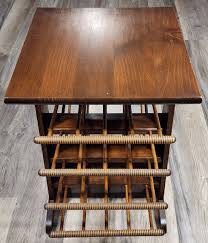 Vtg Magazine Rack Wood 4 Tier Side Table Spindle Record ...