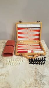 Vintage Wooden Magnetic Chess Checkers Backgammon Suitcase ...