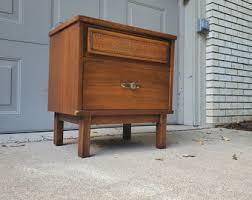 Vintage Walnut Nightstand Mid Century Modern Wicker Drawer ...