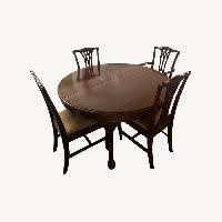 Solid Mahogany Round Dining Table and Chairs - AptDeco