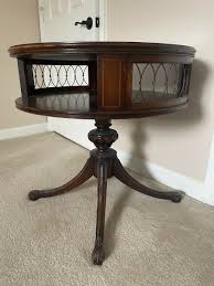 Weiman, Inlaid Leather Round Drum Coffee Table 28" Wide 28 ...