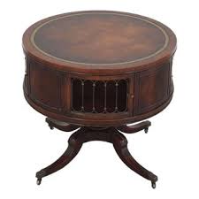 1940s Mahogany & Brass Round Drum Coffee Table W/ Inlaid ...