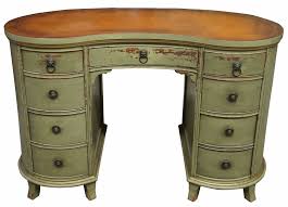 Mid Century Painted Mahogany Kidney Bean Desk Tooled Leather Top Lion Head Pulls