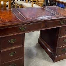 Vintage Leather Office Desk Cherry, 6 Drawer, Small Size 44wx22dx30t - Etsy