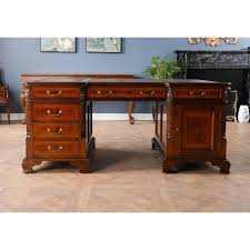 Banded Mahogany Partners Desk | Chairish