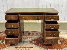 English Mahogany and Leather Top Pedestal Desk, 1950s for sale at Pamono