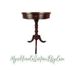 Vintage Mahogany Side Table: Round Pedestal With Lion Head Pull - Etsy