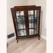 Vintage Antique Dark Walnut Curio Cabinet - AptDeco
