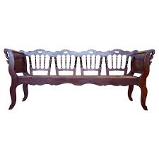 20th Century Large Catalan Bench in Walnut with Caned Seat ...