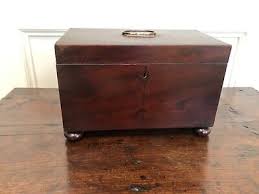 ANTIQUE MAHOGANY CASKET DOUBLE TEA CADDY BOX WITH BUN FEET AND SILVER HANDLE | eBay