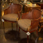 Designer Cane Back Barrel Chair with Houndstooth Upholstery | Grandview Mercantile