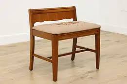 Art Deco Vintage Mahogany Vanity Bench, New Fabric