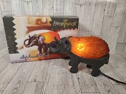 Elephant Antique Brass Amber Glass Low Light Accent Table Lamp Home Trends | eBay