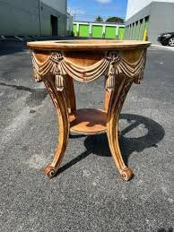 French Gueridon Carved Wood Swag Tassel Travertine Top - Etsy