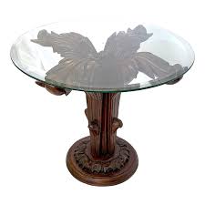 Vintage Carved Wood Palm Tree Side Table With Beveled Glass ...