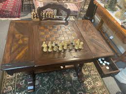 Antique Handcarved Walnut Chess Table Backgammon Game Table ...