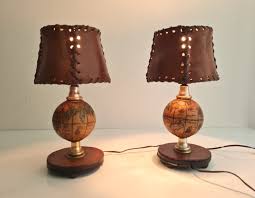 Винтажная пара современных ламп середины века с кожаными абажурами - Etsy Australia