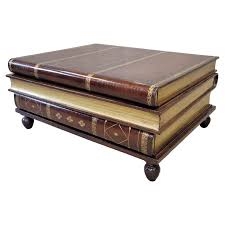 Vintage Maitland-Smith Leather and Wood Stacked Book Three Drawer Coffee Table at 1stDibs