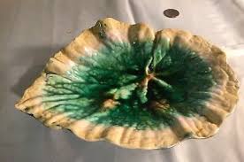 Antique Majolica Leaf Dish Bright Pastel Colors Incised Mark ...